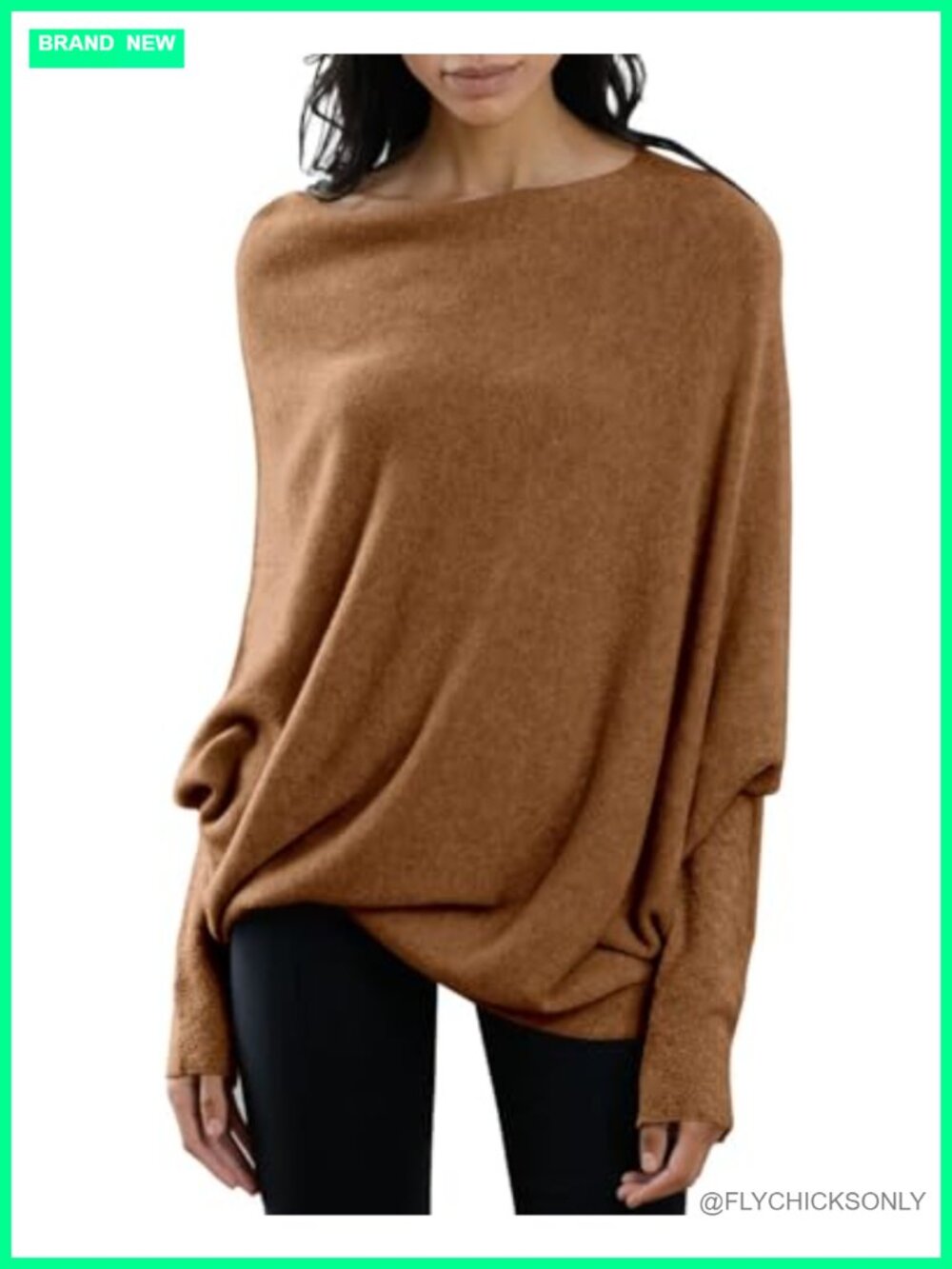 Women Oversized Batwing Knit Pullover Sweater Boat Neck Long Sleeve